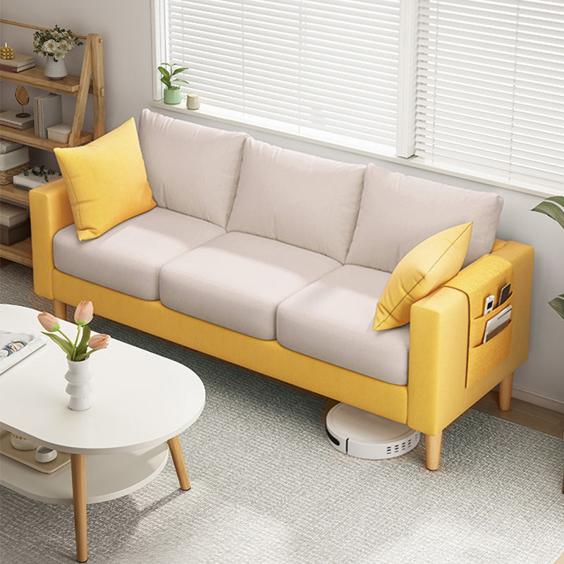 Modern Square Arm Sofa Wooden Standard Sofa for Living Room with Cushions Back Yellow White Clearhalo 'furn' 'furn_sofas' 'Furniture' 'Living Room Furniture' 'Sofa' 'sofas' 6536628