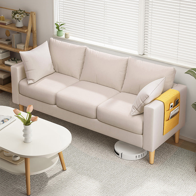 Modern Square Arm Sofa Wooden Standard Sofa for Living Room with Cushions Back Off-White Clearhalo 'furn' 'furn_sofas' 'Furniture' 'Living Room Furniture' 'Sofa' 'sofas' 6536629