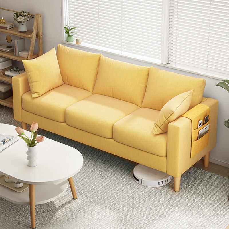 Modern Square Arm Sofa Wooden Standard Sofa for Living Room with Cushions Back Yellow Clearhalo 'furn' 'furn_sofas' 'Furniture' 'Living Room Furniture' 'Sofa' 'sofas' 6536631
