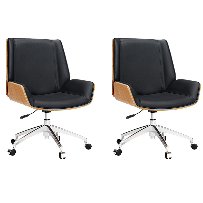 Contemporary Managers Chair Faux Leather and Chrome Frame Desk Chair Black 2 Piece Set Casters Included Clearhalo 'furn' 'furn_office_chair' 'Furniture' 'Office Chairs' 'Office Furniture' 'office_chair' 6536759
