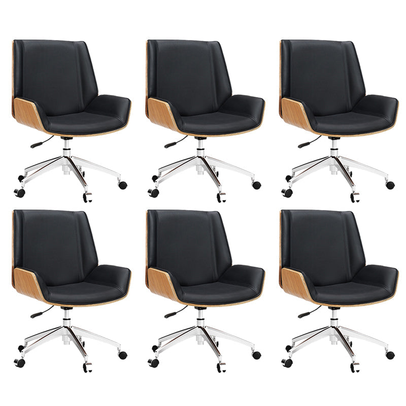 Contemporary Managers Chair Faux Leather and Chrome Frame Desk Chair Black 6 Piece Set Casters Included Clearhalo 'furn' 'furn_office_chair' 'Furniture' 'Office Chairs' 'Office Furniture' 'office_chair' 6536763