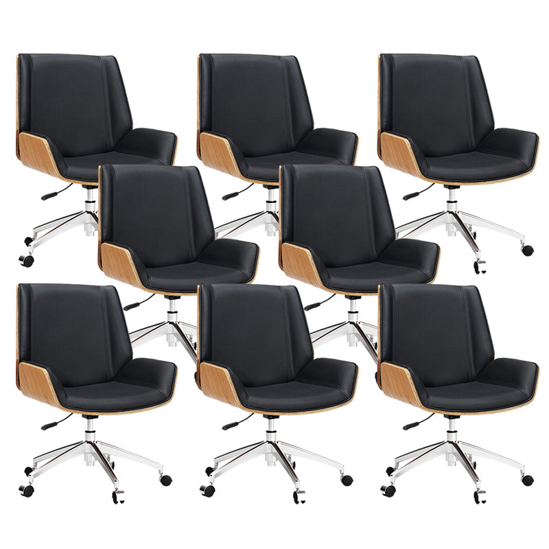 Contemporary Managers Chair Faux Leather and Chrome Frame Desk Chair Black 8 Piece Set Casters Included Clearhalo 'furn' 'furn_office_chair' 'Furniture' 'Office Chairs' 'Office Furniture' 'office_chair' 6536765