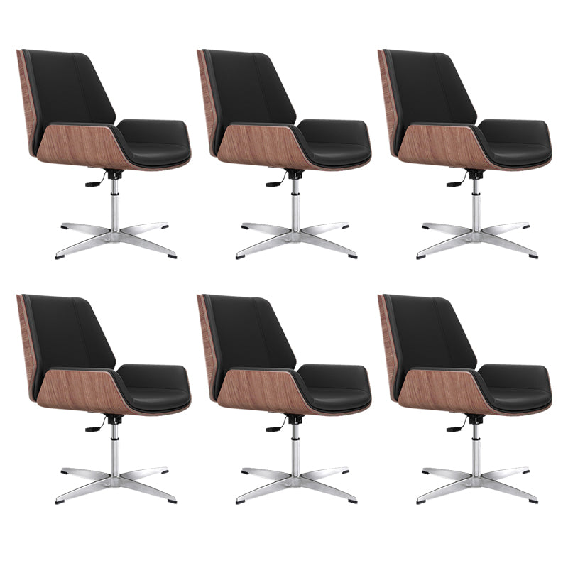 Contemporary Managers Chair Faux Leather and Chrome Frame Desk Chair Black 6 Piece Set Casters Not Included Clearhalo 'furn' 'furn_office_chair' 'Furniture' 'Office Chairs' 'Office Furniture' 'office_chair' 6536771