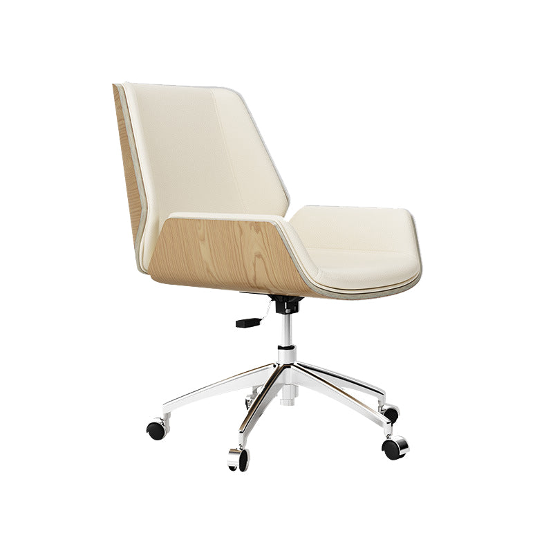 Contemporary Managers Chair Faux Leather and Chrome Frame Desk Chair Beige 1 Piece Casters Included Clearhalo 'furn' 'furn_office_chair' 'Furniture' 'Office Chairs' 'Office Furniture' 'office_chair' 6536773