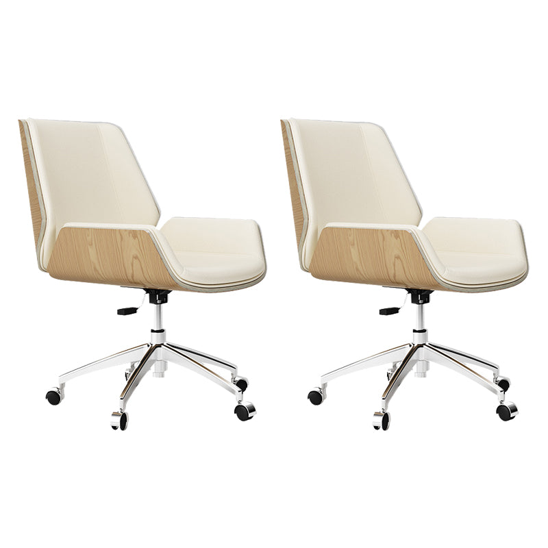 Contemporary Managers Chair Faux Leather and Chrome Frame Desk Chair Beige 2 Piece Set Casters Included Clearhalo 'furn' 'furn_office_chair' 'Furniture' 'Office Chairs' 'Office Furniture' 'office_chair' 6536774