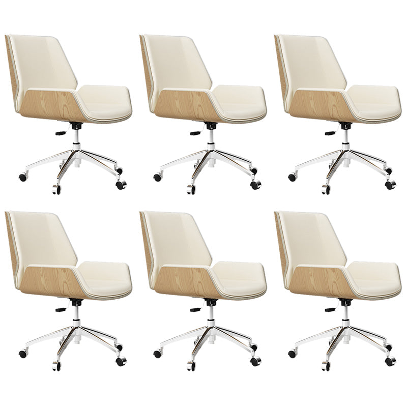 Contemporary Managers Chair Faux Leather and Chrome Frame Desk Chair Beige 6 Piece Set Casters Included Clearhalo 'furn' 'furn_office_chair' 'Furniture' 'Office Chairs' 'Office Furniture' 'office_chair' 6536775