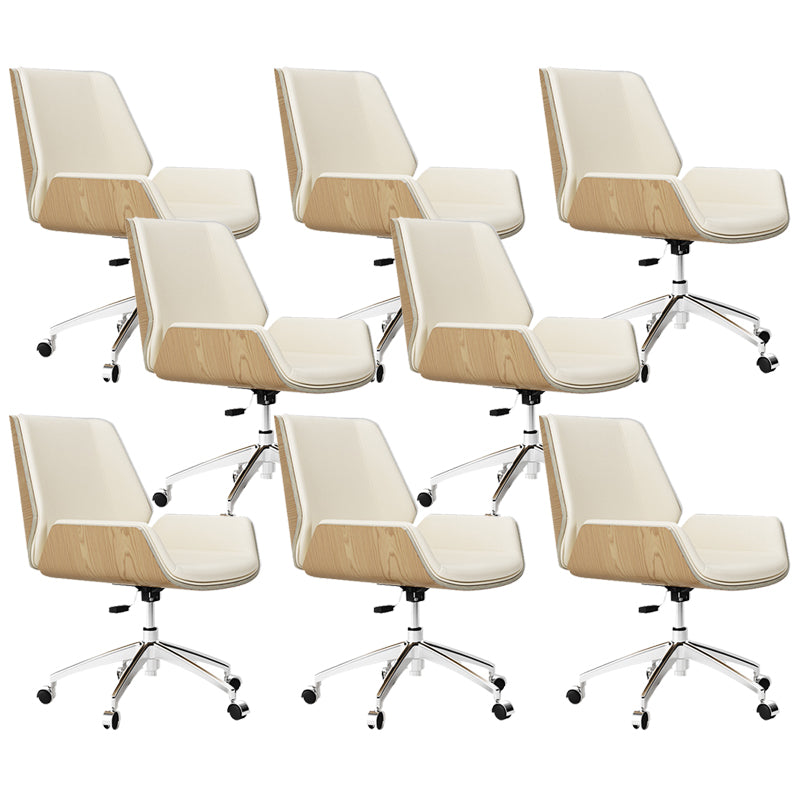 Contemporary Managers Chair Faux Leather and Chrome Frame Desk Chair Beige 8 Piece Set Casters Included Clearhalo 'furn' 'furn_office_chair' 'Furniture' 'Office Chairs' 'Office Furniture' 'office_chair' 6536776