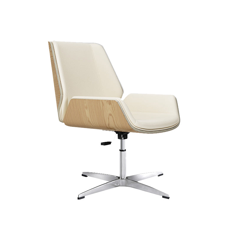Contemporary Managers Chair Faux Leather and Chrome Frame Desk Chair Beige 1 Piece Casters Not Included Clearhalo 'furn' 'furn_office_chair' 'Furniture' 'Office Chairs' 'Office Furniture' 'office_chair' 6536777