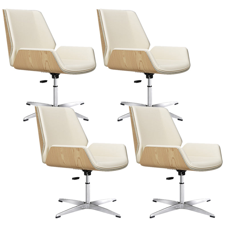 Contemporary Managers Chair Faux Leather and Chrome Frame Desk Chair Beige 4 Piece Set Casters Not Included Clearhalo 'furn' 'furn_office_chair' 'Furniture' 'Office Chairs' 'Office Furniture' 'office_chair' 6536779