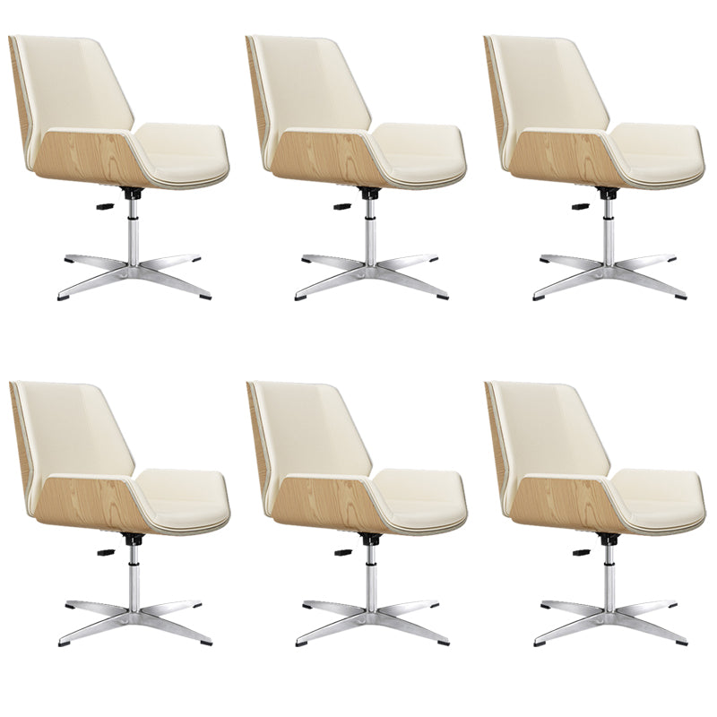 Contemporary Managers Chair Faux Leather and Chrome Frame Desk Chair Beige 6 Piece Set Casters Not Included Clearhalo 'furn' 'furn_office_chair' 'Furniture' 'Office Chairs' 'Office Furniture' 'office_chair' 6536780