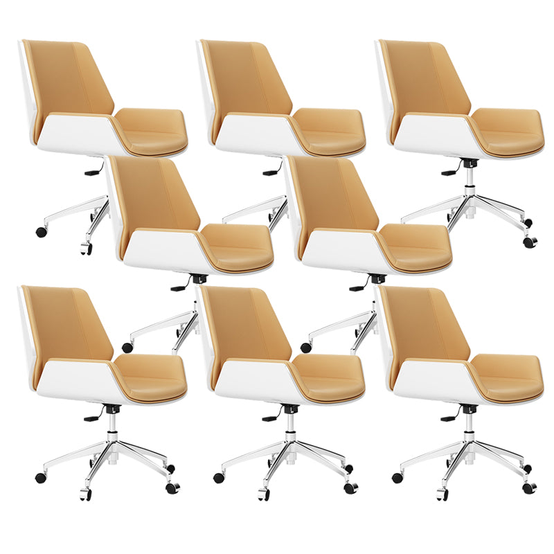 Contemporary Managers Chair Faux Leather and Chrome Frame Desk Chair Off-White 8 Piece Set Casters Included Clearhalo 'furn' 'furn_office_chair' 'Furniture' 'Office Chairs' 'Office Furniture' 'office_chair' 6536786