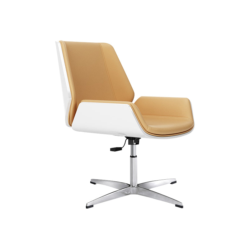 Contemporary Managers Chair Faux Leather and Chrome Frame Desk Chair Off-White 1 Piece Casters Not Included Clearhalo 'furn' 'furn_office_chair' 'Furniture' 'Office Chairs' 'Office Furniture' 'office_chair' 6536787
