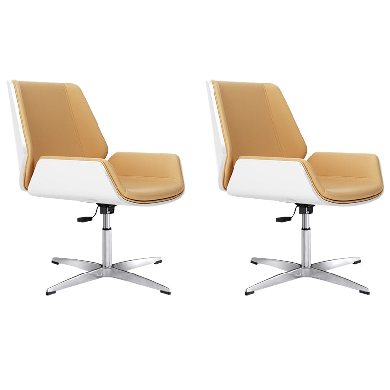 Contemporary Managers Chair Faux Leather and Chrome Frame Desk Chair Off-White 2 Piece Set Casters Not Included Clearhalo 'furn' 'furn_office_chair' 'Furniture' 'Office Chairs' 'Office Furniture' 'office_chair' 6536788