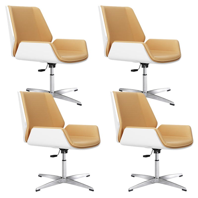 Contemporary Managers Chair Faux Leather and Chrome Frame Desk Chair Off-White 4 Piece Set Casters Not Included Clearhalo 'furn' 'furn_office_chair' 'Furniture' 'Office Chairs' 'Office Furniture' 'office_chair' 6536789
