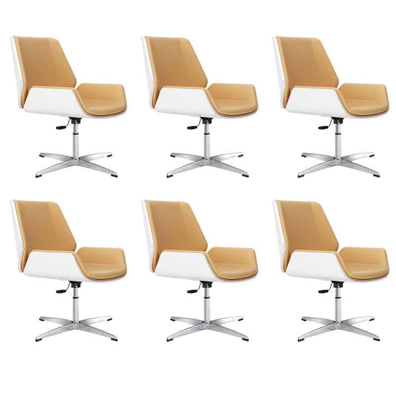 Contemporary Managers Chair Faux Leather and Chrome Frame Desk Chair Off-White 6 Piece Set Casters Not Included Clearhalo 'furn' 'furn_office_chair' 'Furniture' 'Office Chairs' 'Office Furniture' 'office_chair' 6536790