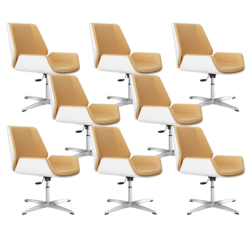 Contemporary Managers Chair Faux Leather and Chrome Frame Desk Chair Off-White 8 Piece Set Casters Not Included Clearhalo 'furn' 'furn_office_chair' 'Furniture' 'Office Chairs' 'Office Furniture' 'office_chair' 6536791