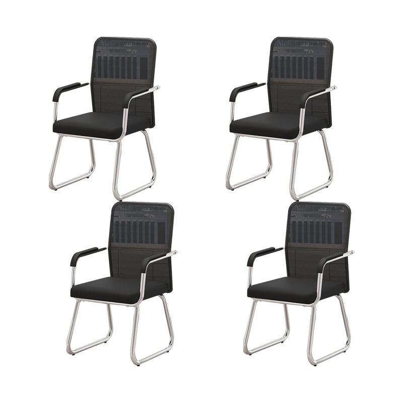 Modern Desk Chair No Distressing Fixed Arms No Wheels Office Chair Black-Black 4 Piece Set Clearhalo 'furn' 'furn_office_chair' 'Furniture' 'Office Chairs' 'Office Furniture' 'office_chair' 6536896