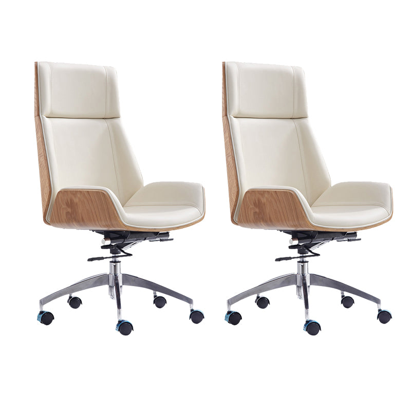 Contemporary Headrest Swivel Chair Executive High Back Office Chair Off-White 2 Piece Set Clearhalo 'furn' 'furn_office_chair' 'Furniture' 'Office Chairs' 'Office Furniture' 'office_chair' 6537048