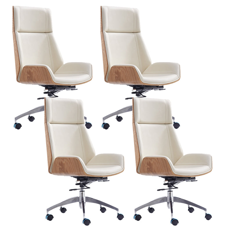 Contemporary Headrest Swivel Chair Executive High Back Office Chair Off-White 4 Piece Set Clearhalo 'furn' 'furn_office_chair' 'Furniture' 'Office Chairs' 'Office Furniture' 'office_chair' 6537049