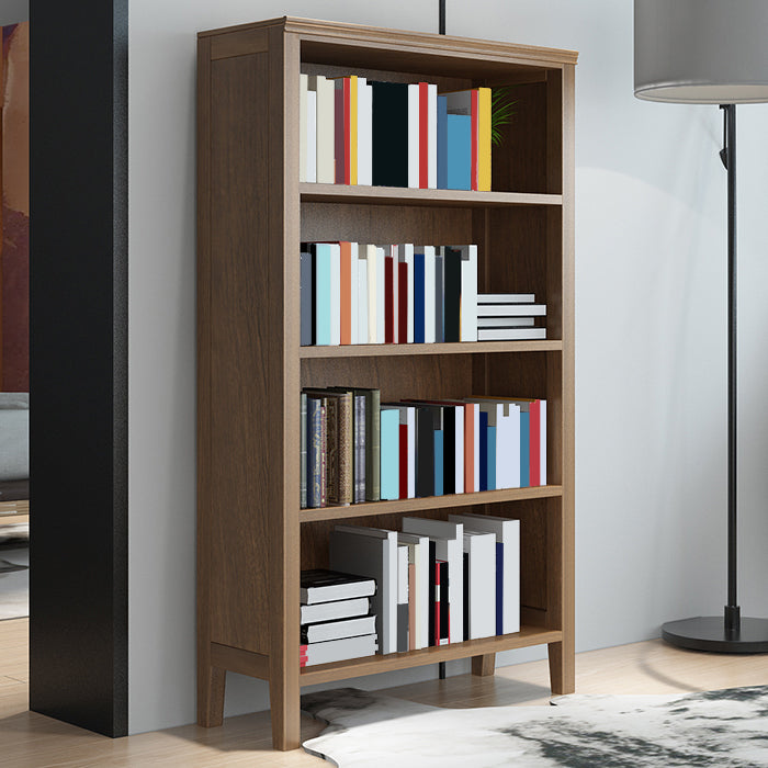 Contemporary Standard Bookcase Closed Back Wooden Bookshelf with Shelves 28.3"L x 12.6"W x 58.3"H Light Walnut Drawer Not Included Clearhalo 'Bookcases' 'furn' 'furn_bookcases' 'Furniture' 'Office Furniture' 6537337
