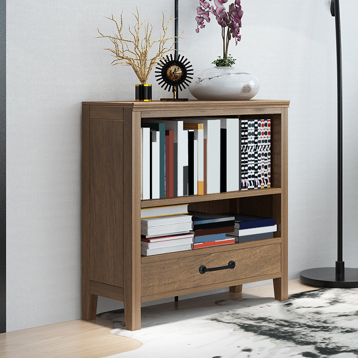 Contemporary Standard Bookcase Closed Back Wooden Bookshelf with Shelves 28.3"L x 12.6"W x 33.9"H Light Walnut 1 Clearhalo 'Bookcases' 'furn' 'furn_bookcases' 'Furniture' 'Office Furniture' 6537351