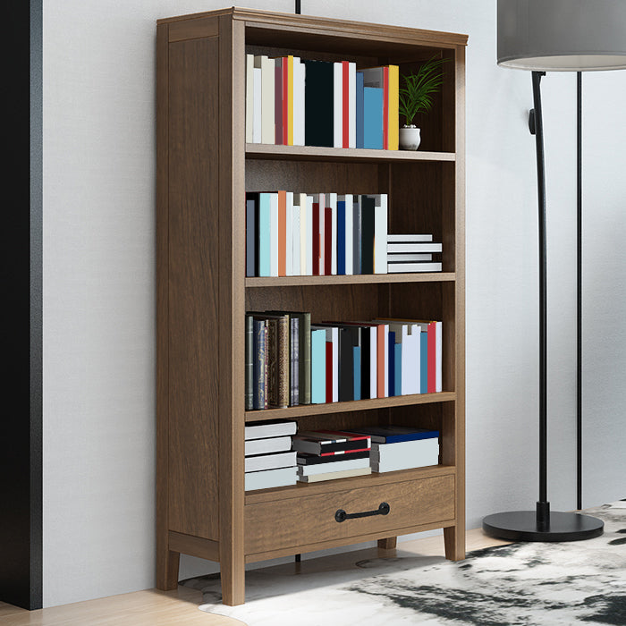 Contemporary Standard Bookcase Closed Back Wooden Bookshelf with Shelves 28.3"L x 12.6"W x 58.3"H Light Walnut 1 Clearhalo 'Bookcases' 'furn' 'furn_bookcases' 'Furniture' 'Office Furniture' 6537355