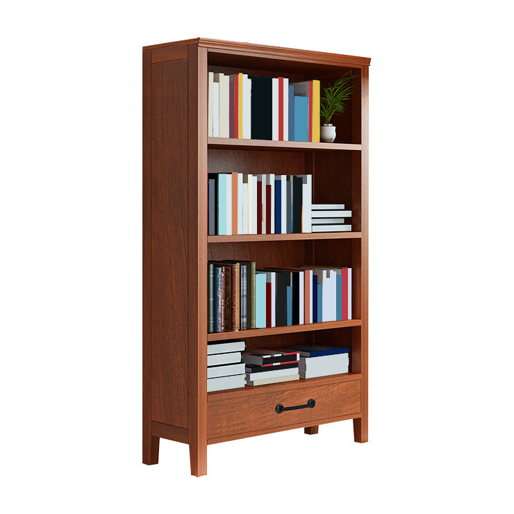 Contemporary Standard Bookcase Closed Back Wooden Bookshelf with Shelves 28.3"L x 12.6"W x 58.3"H Medium Wood 1 Clearhalo 'Bookcases' 'furn' 'furn_bookcases' 'Furniture' 'Office Furniture' 6537365