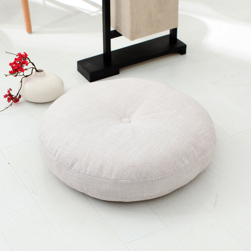 Modern Pouf Ottoman Cotton Upholstered Tufted Tear Resistant Round Ottoman Beige 1 Piece Clearhalo 'furn' 'furn_ottomans_poufs' 'Furniture' 'Living Room Furniture' 'Ottomans & Poufs' 'ottomans_poufs' 6537875