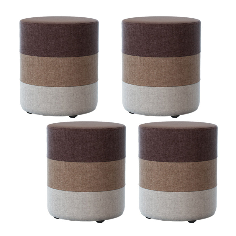 Color Panel Ottoman Removable and Washable Slipcover Modern Cotton Linen Ottoman Brown Round 4 Piece Set Clearhalo 'furn' 'furn_ottomans_poufs' 'Furniture' 'Living Room Furniture' 'Ottomans & Poufs' 'ottomans_poufs' 6537907