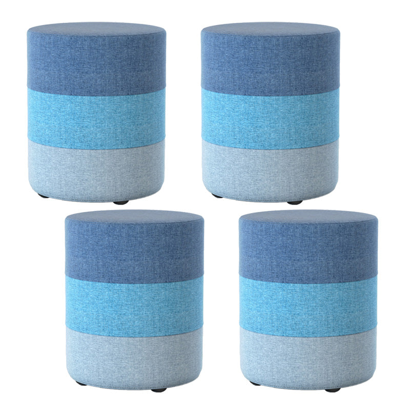 Color Panel Ottoman Removable and Washable Slipcover Modern Cotton Linen Ottoman Blue Round 4 Piece Set Clearhalo 'furn' 'furn_ottomans_poufs' 'Furniture' 'Living Room Furniture' 'Ottomans & Poufs' 'ottomans_poufs' 6537913