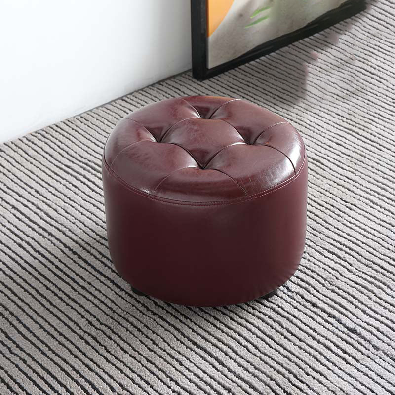 POUF moderno di metà secolo Ottoman vera pelle vera in pelle imbottita a forma di cilindro ottomano