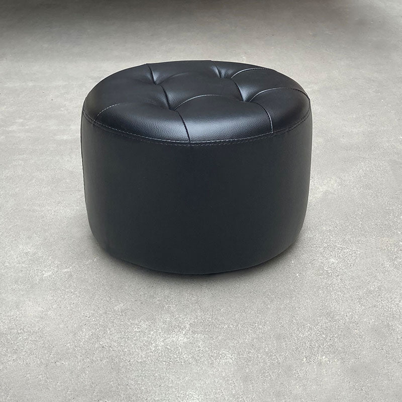 POUF moderno di metà secolo Ottoman vera pelle vera in pelle imbottita a forma di cilindro ottomano