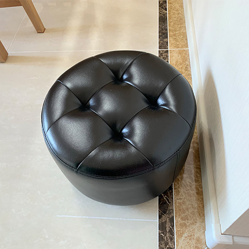 POUF moderno di metà secolo Ottoman vera pelle vera in pelle imbottita a forma di cilindro ottomano