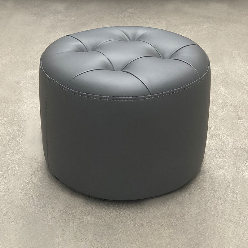 POUF moderno di metà secolo Ottoman vera pelle vera in pelle imbottita a forma di cilindro ottomano