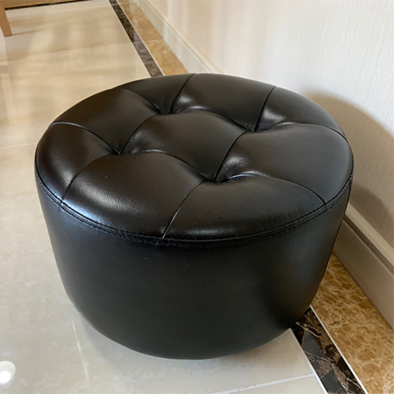 POUF moderno di metà secolo Ottoman vera pelle vera in pelle imbottita a forma di cilindro ottomano