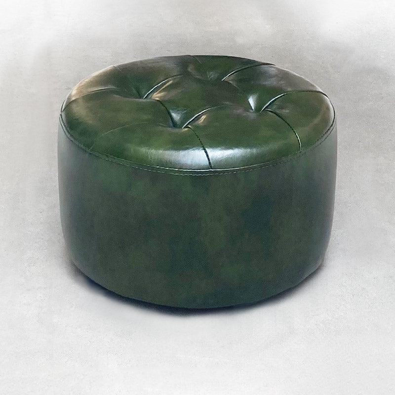 Pouf moderne du milieu du siècle Pouf Ottoman authentique en cuir rembourré de forme de cylindre tufted ottoman