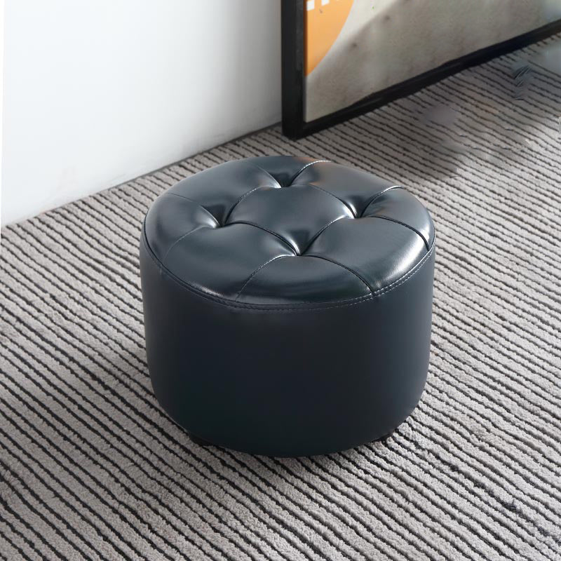 POUF moderno di metà secolo Ottoman vera pelle vera in pelle imbottita a forma di cilindro ottomano