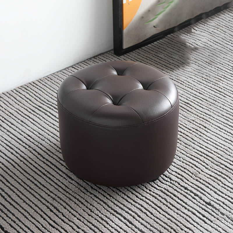 POUF moderno di metà secolo Ottoman vera pelle vera in pelle imbottita a forma di cilindro ottomano