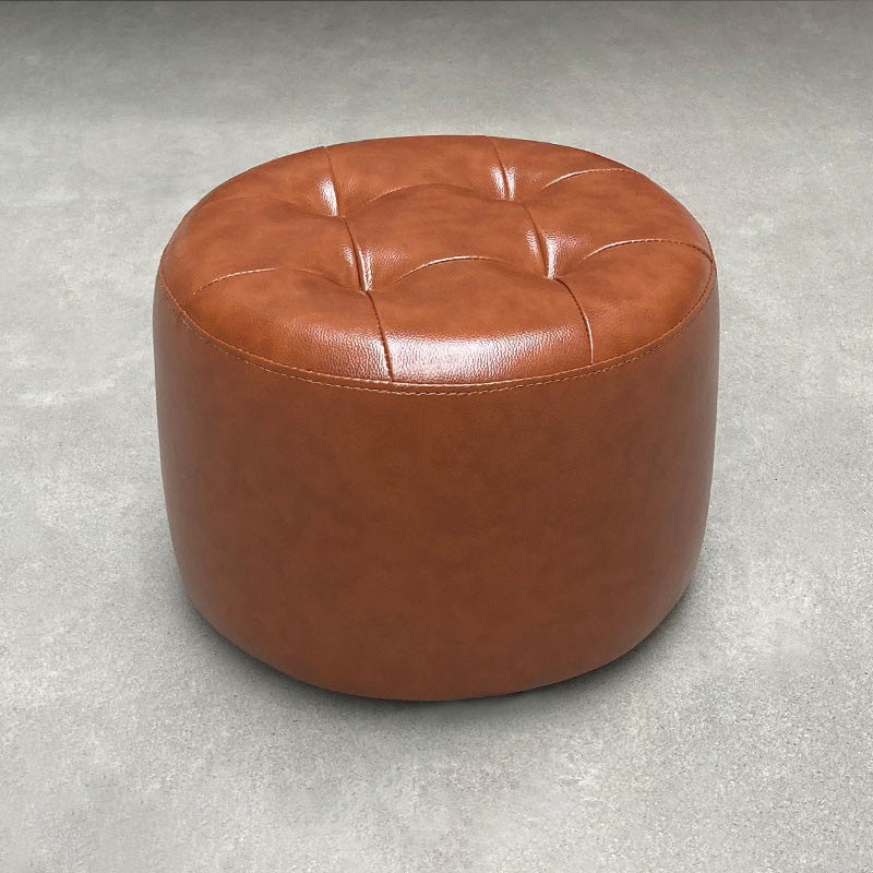 POUF moderno di metà secolo Ottoman vera pelle vera in pelle imbottita a forma di cilindro ottomano