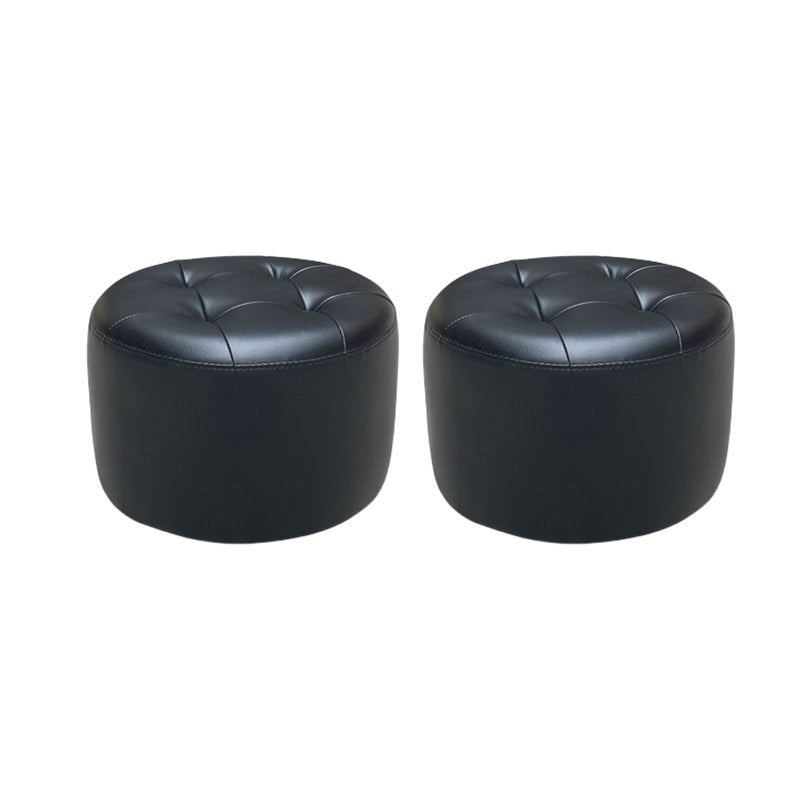 POUF moderno di metà secolo Ottoman vera pelle vera in pelle imbottita a forma di cilindro ottomano