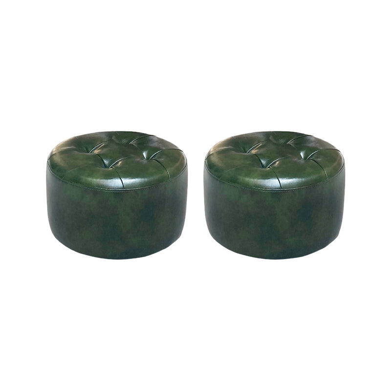 POUF moderno di metà secolo Ottoman vera pelle vera in pelle imbottita a forma di cilindro ottomano