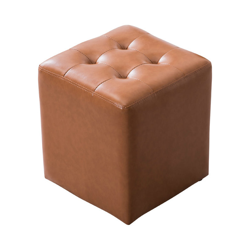 Modern Leather Pouf Water Resistant Round Pouf for Living Room Light Khaki Square 1 Piece Clearhalo 'furn' 'furn_ottomans_poufs' 'Furniture' 'Living Room Furniture' 'Ottomans & Poufs' 'ottomans_poufs' 6537988