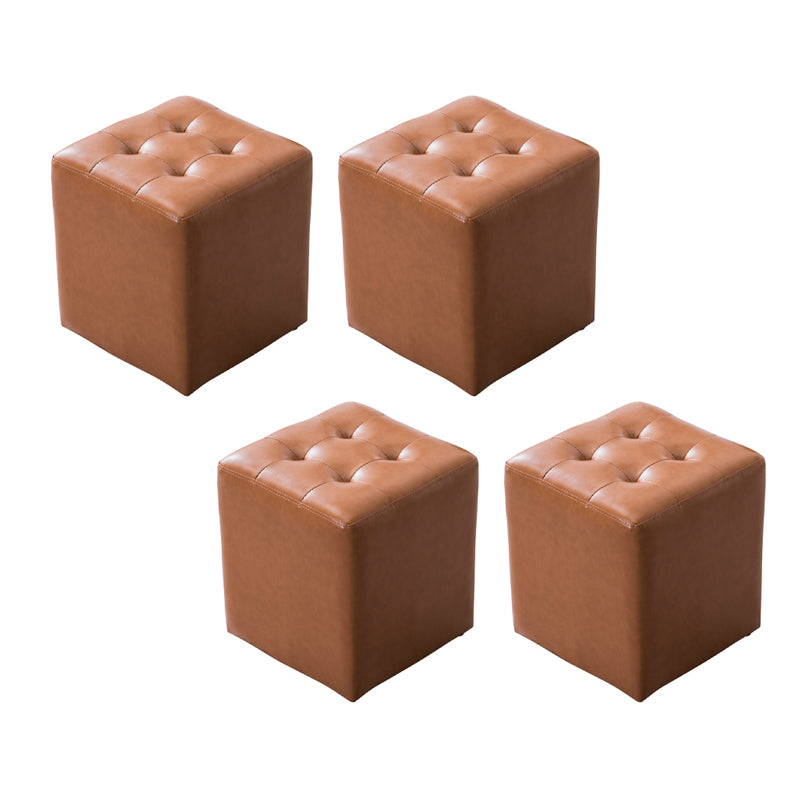 Modern Leather Pouf Water Resistant Round Pouf for Living Room Light Khaki Square 4 Piece Set Clearhalo 'furn' 'furn_ottomans_poufs' 'Furniture' 'Living Room Furniture' 'Ottomans & Poufs' 'ottomans_poufs' 6537992