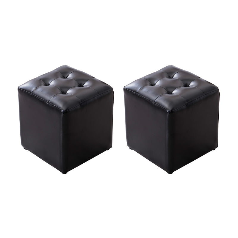 Modern Leather Pouf Water Resistant Round Pouf for Living Room Black Square 2 Piece Set Clearhalo 'furn' 'furn_ottomans_poufs' 'Furniture' 'Living Room Furniture' 'Ottomans & Poufs' 'ottomans_poufs' 6537995