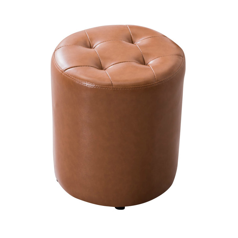 Modern Leather Pouf Water Resistant Round Pouf for Living Room Light Khaki Round 1 Piece Clearhalo 'furn' 'furn_ottomans_poufs' 'Furniture' 'Living Room Furniture' 'Ottomans & Poufs' 'ottomans_poufs' 6537997