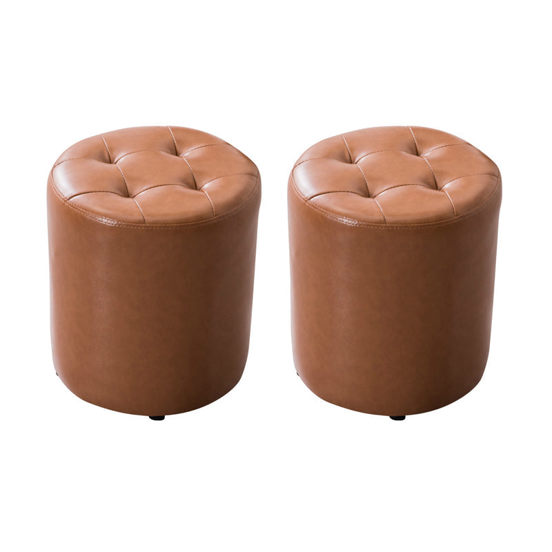 Modern Leather Pouf Water Resistant Round Pouf for Living Room Light Khaki Round 2 Piece Set Clearhalo 'furn' 'furn_ottomans_poufs' 'Furniture' 'Living Room Furniture' 'Ottomans & Poufs' 'ottomans_poufs' 6537998