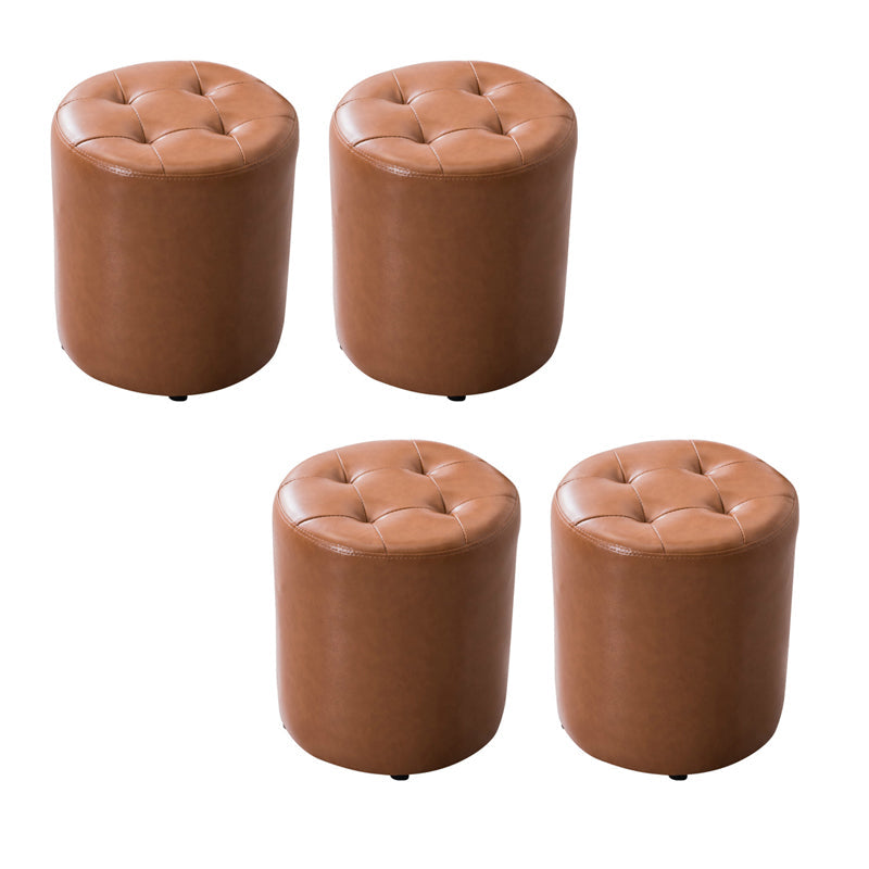 Modern Leather Pouf Water Resistant Round Pouf for Living Room Light Khaki Round 4 Piece Set Clearhalo 'furn' 'furn_ottomans_poufs' 'Furniture' 'Living Room Furniture' 'Ottomans & Poufs' 'ottomans_poufs' 6537999