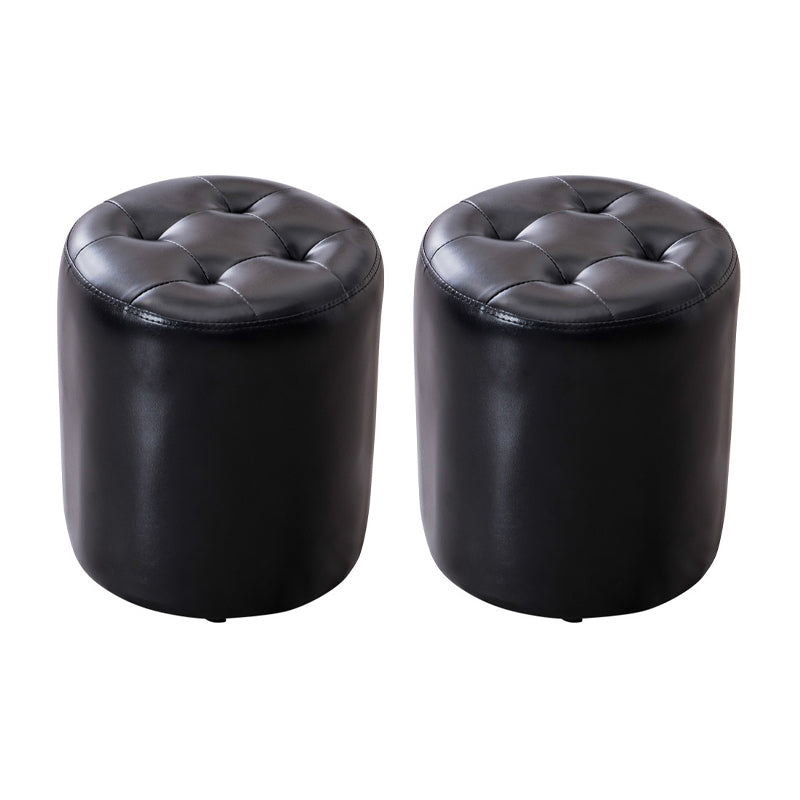 Modern Leather Pouf Water Resistant Round Pouf for Living Room Black Round 2 Piece Set Clearhalo 'furn' 'furn_ottomans_poufs' 'Furniture' 'Living Room Furniture' 'Ottomans & Poufs' 'ottomans_poufs' 6538001