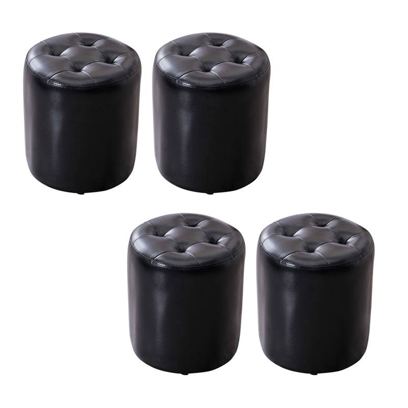 Modern Leather Pouf Water Resistant Round Pouf for Living Room Black Round 4 Piece Set Clearhalo 'furn' 'furn_ottomans_poufs' 'Furniture' 'Living Room Furniture' 'Ottomans & Poufs' 'ottomans_poufs' 6538002