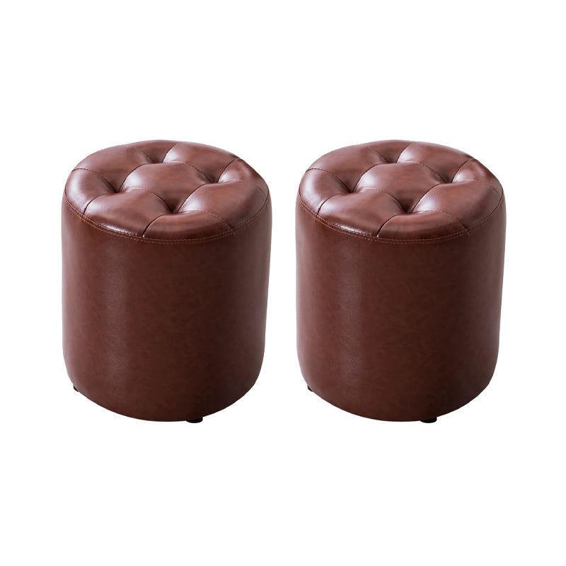 Modern Leather Pouf Water Resistant Round Pouf for Living Room Red Brown Round 2 Piece Set Clearhalo 'furn' 'furn_ottomans_poufs' 'Furniture' 'Living Room Furniture' 'Ottomans & Poufs' 'ottomans_poufs' 6538007